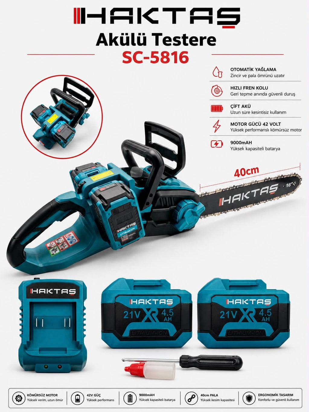 SC-5816 Dev Akülü Zincirli Testere | 1800W Güç ve 16