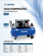 Factor 100 Litre Yağlı Hava Kompresörü 2,5 Hp AC100